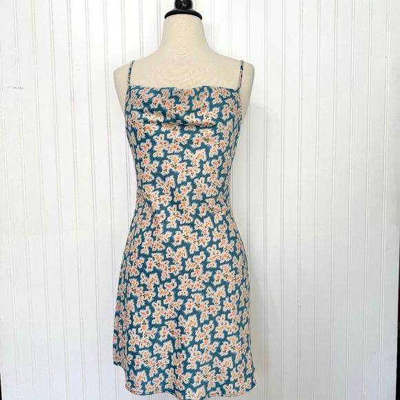 Urban Outfitters Blue & Orange Floral Silky Mini Dress Small - Picture 1 of 8
